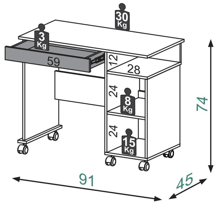 Mesa Para Computador Escrivaninha com 01 Gaveta Grafite com Carvalho 91 cm - D'Rossi