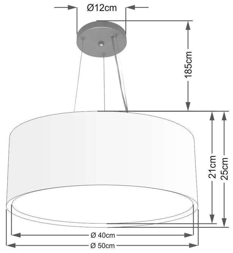 Lustre Pendente Cilíndrico Duplo Vivare Md-4124 Cúpula em Tecido 50x25cm - Bivolt