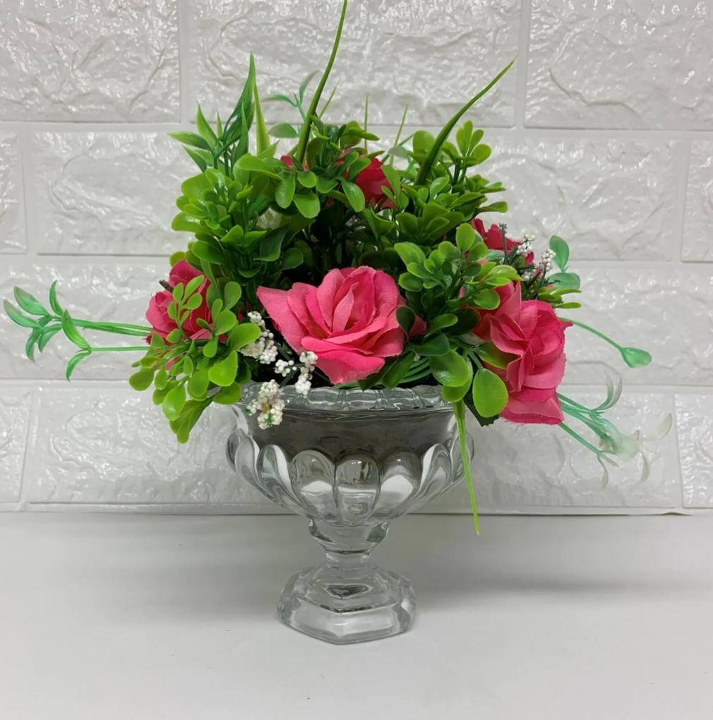 Vaso taça de vidro com rosas