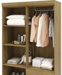 Guarda Roupa Solteiro 103cm Com Espelho Mayra Nature V02 - Mpozenato