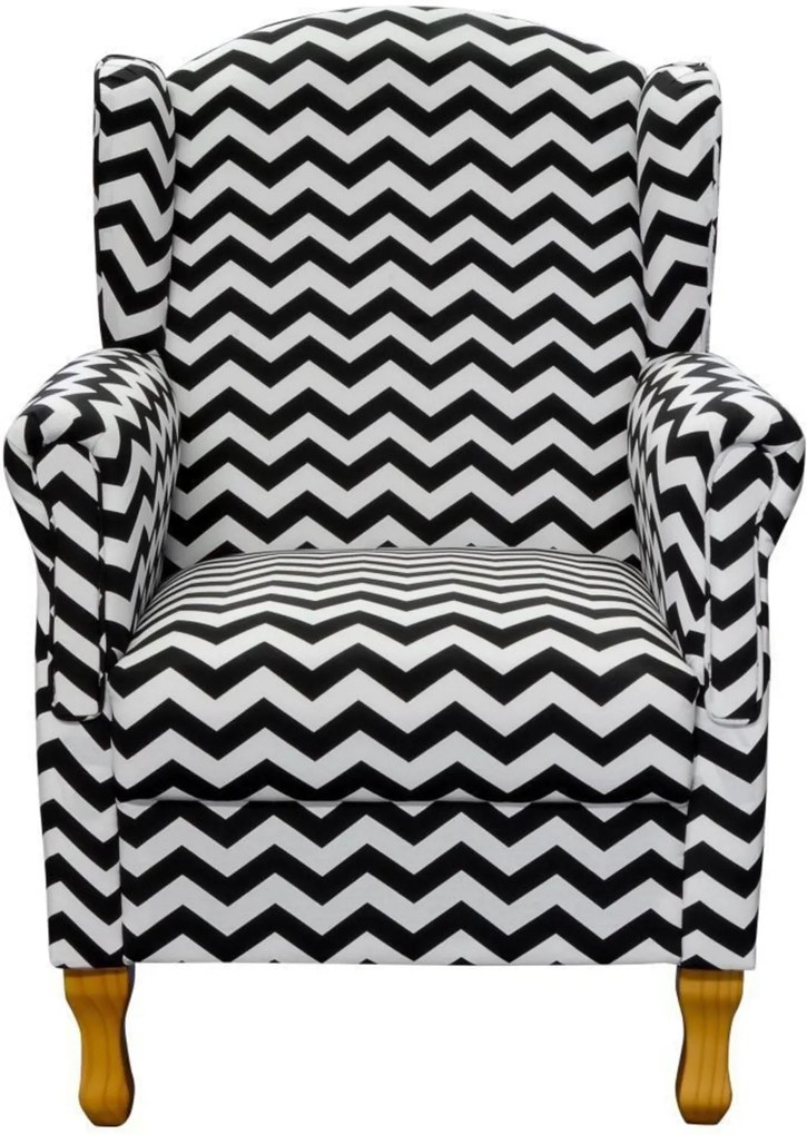 Poltrona Decorativa Para Sala de Estar Mel Zig Zag Preto - Lyam Decor