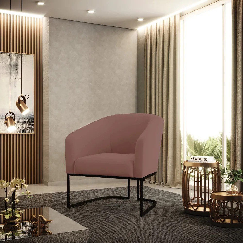 Poltrona Decorativa Industrial Preto Kit 2 Stella Veludo D03 - D'Rossi - Rose