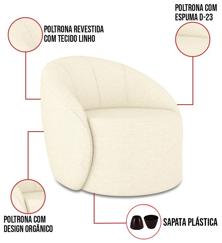 Poltrona Decorativa Orgânica Kit 2 Lua Linho D03 - D'Rossi - Bege