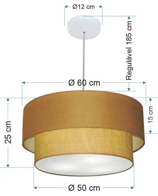 Lustre Pendente Duplo Cilíndrico Vivare Md-4357 Cúpula em Tecido 60x50cm - Bivolt