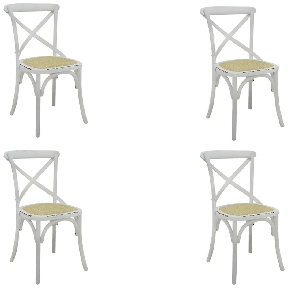 Kit 4 Cadeiras Decorativas Sala De Jantar Cozinha Danna Rattan Natural Branca G56 - Gran Belo