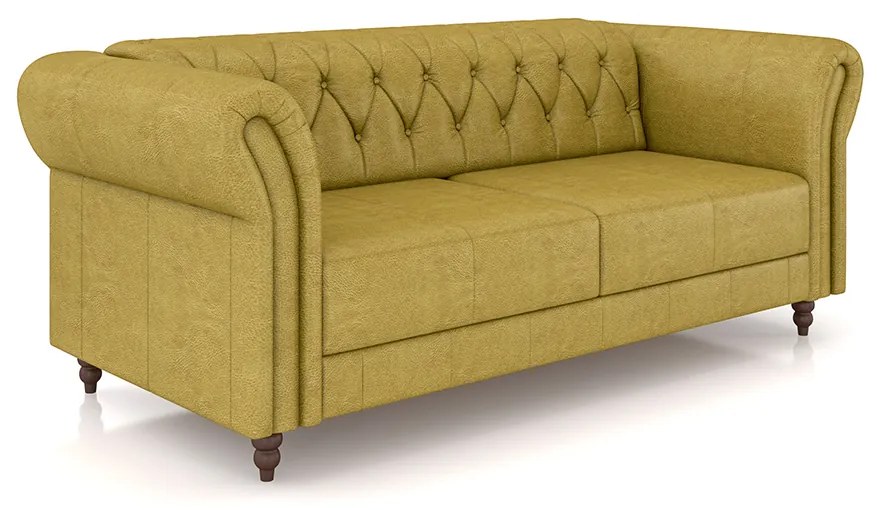 Sofá Living Sala de Estar Stanford Chesterfield 2 Lugares 200cm Pés de Madeira Couro Bege Manchado G58 - Gran Belo