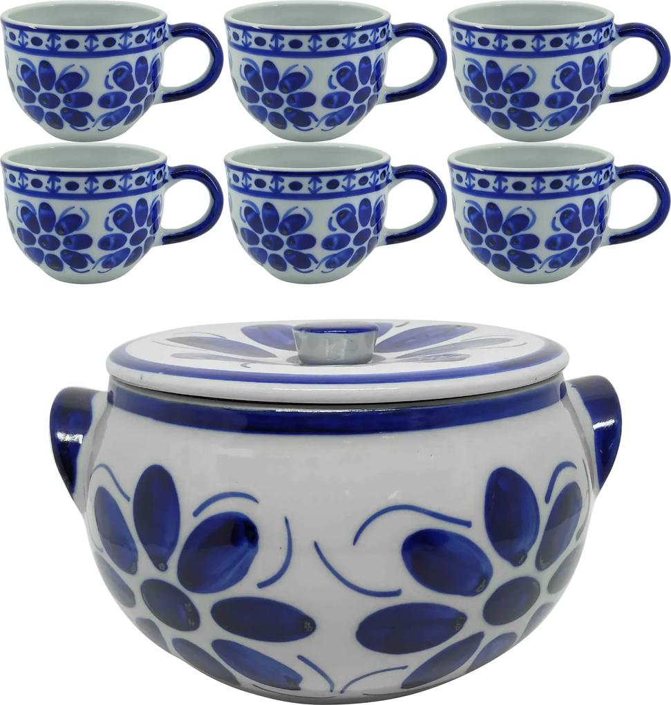 Jogo de Sopa em Porcelana Azul Colonial 7 peças