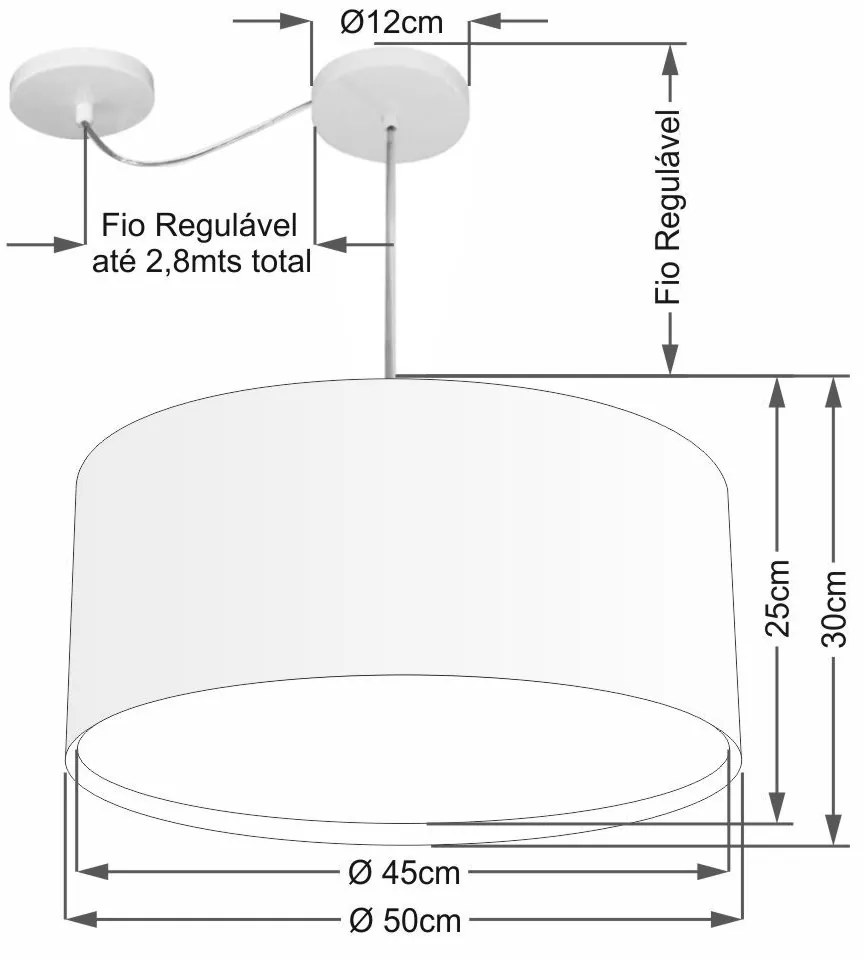 Lustre Pendente Cilíndrico Com Desvio de Centro Vivare Md-4315 Cúpula em Tecido 50x30cm - Bivolt