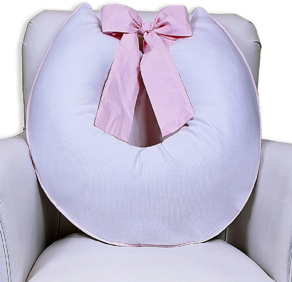 Almofada AmamentaçÁo Piquet Laço - Branco Com Rosa