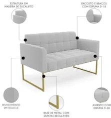 Namoradeira e 2 Poltronas Industrial Dourado Ana Bouclé Cinza - Ibiza