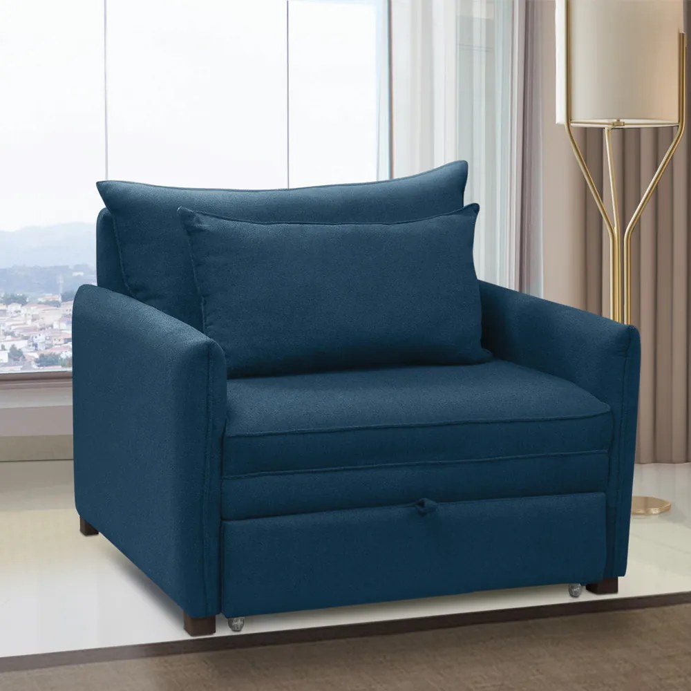 Poltrona Cama Retrátil Solteiro com Rodízio Cloe Bouclê E03 - D'Rossi - Azul Marinho