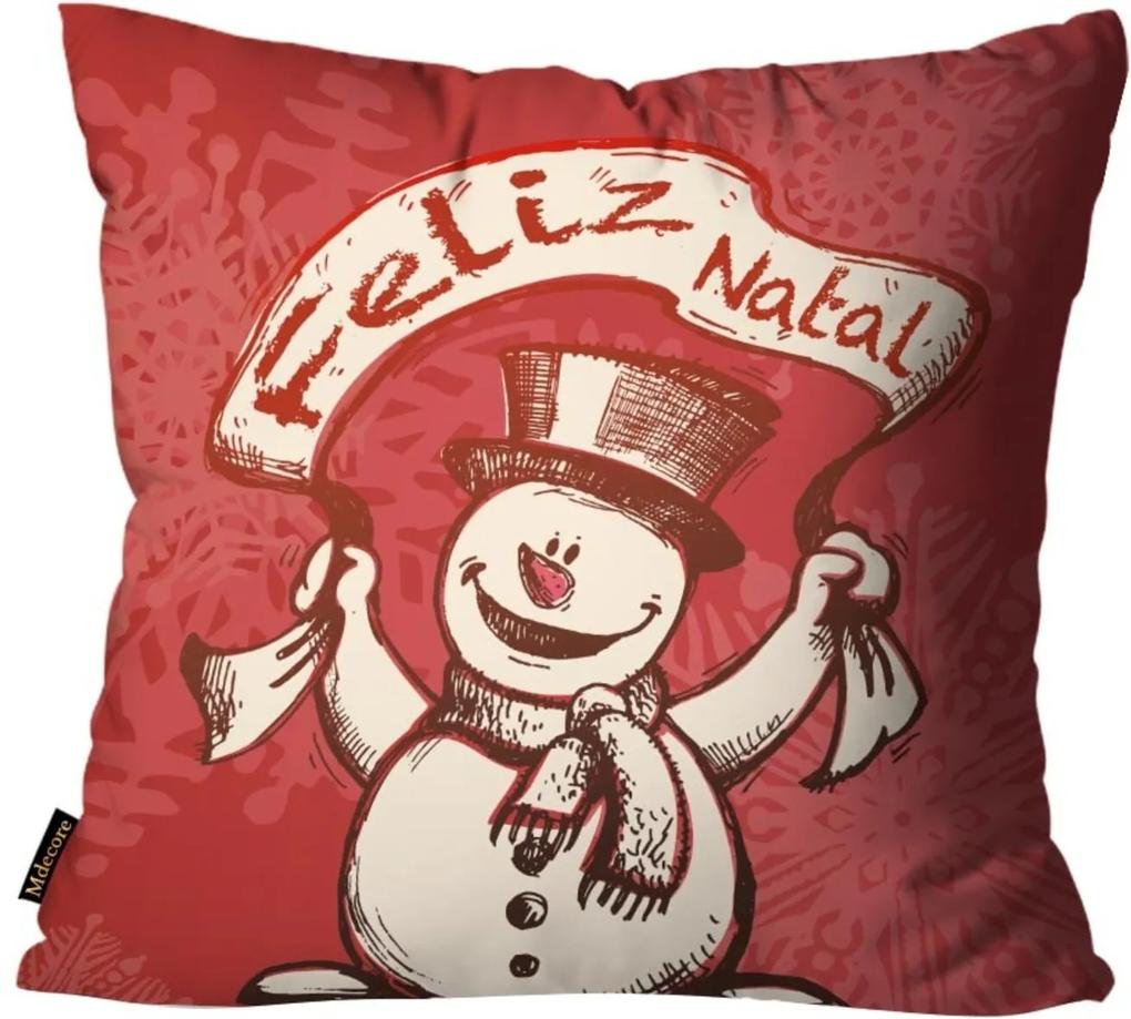 Capas para Almofada Premium Cetim Mdecore Natal Boneco de Neve Vermelha 45x45cm
