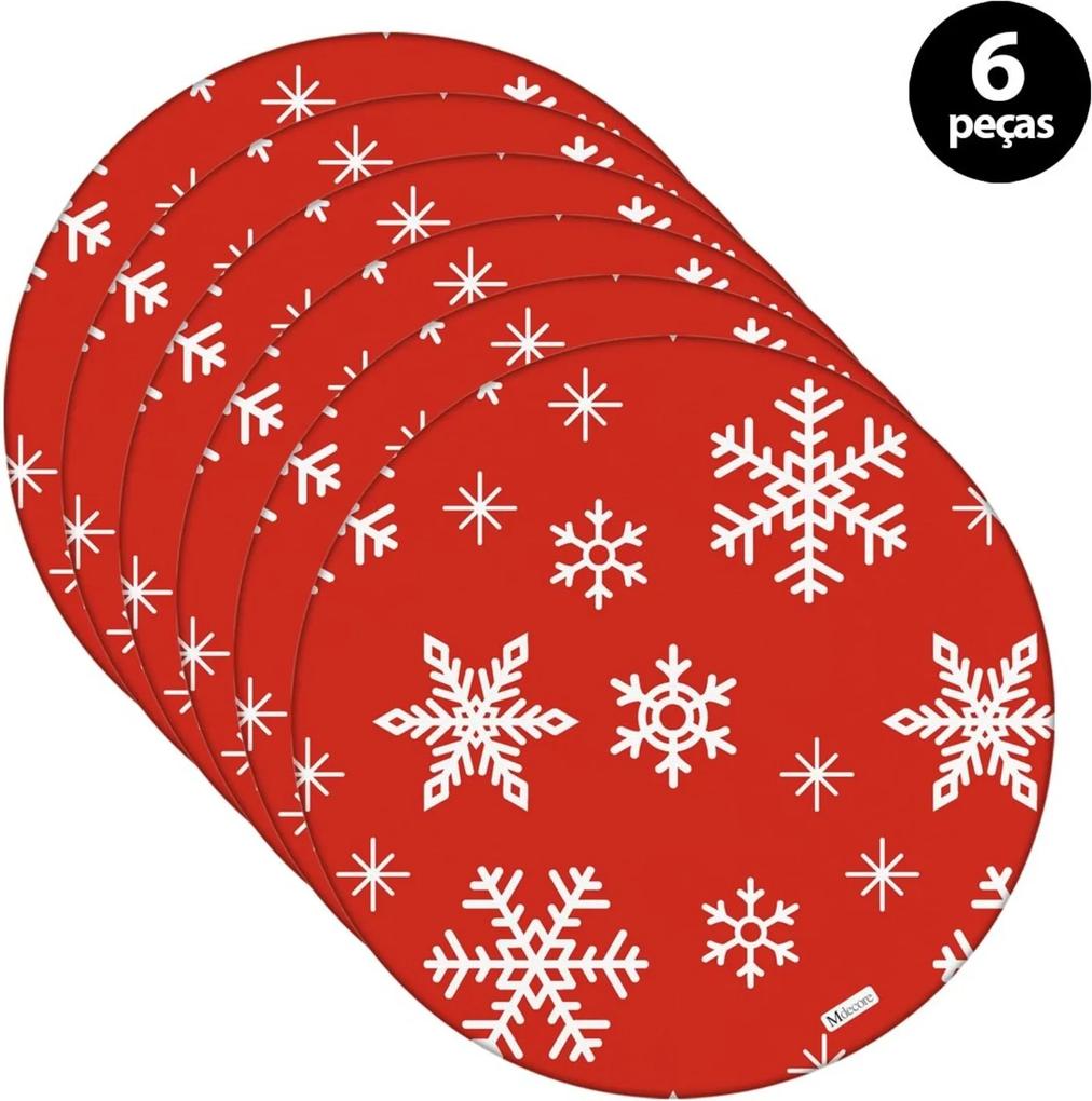 Capa para Sousplat Mdecore Natal Flocos de Neve Vermelho 6pçs