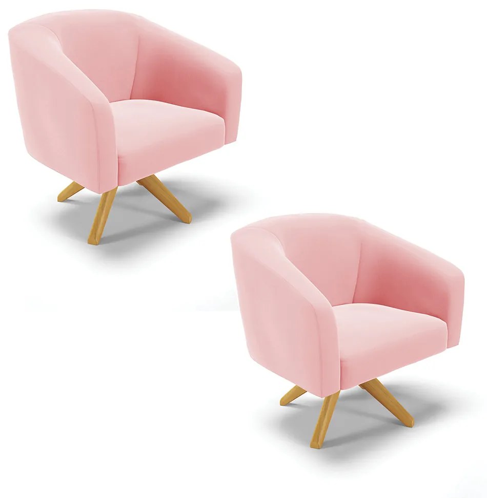 Poltrona Decorativa Giratória MA30 Kit 2 Stella Suede Rosa Bebê D03 - D'Rossi