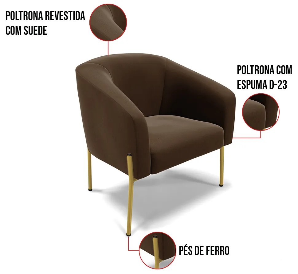 Cadeira Sala de Jantar Pé de Ferro Dourado kit 2 Stella Suede D03 - D'Rossi - Marrom