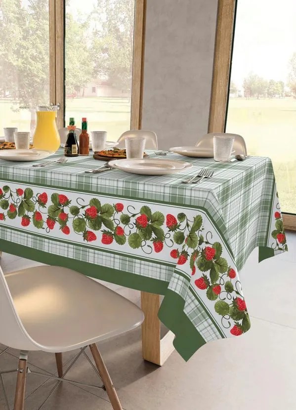 Toalha de Mesa Quadrada Morangos 140x140 Cm