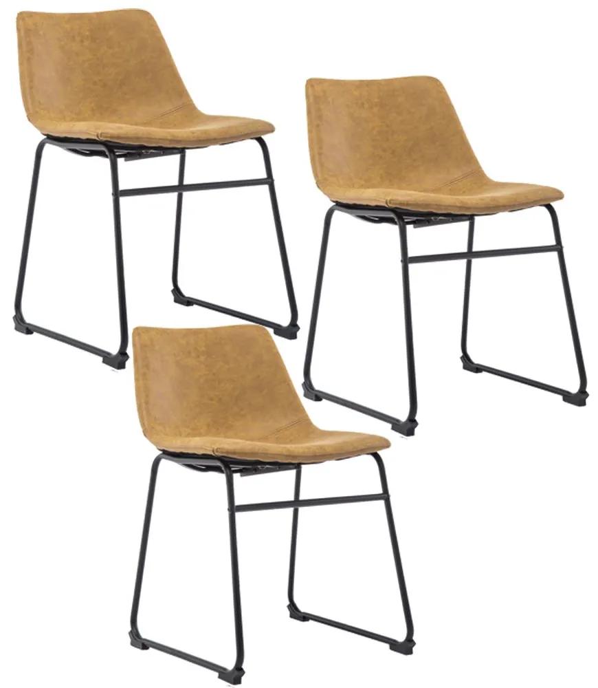 Kit 03 Cadeiras Decorativa Sala de Estar Recepção Fixa Maia PU Sintético Caramelo G56 - Gran Belo