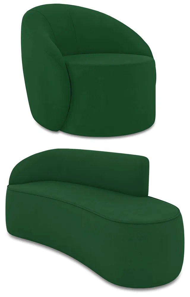 Sofá 2 Lugares Orgânico 140cm Morgan e Poltrona Lua Suede D03 - D'Rossi - Verde