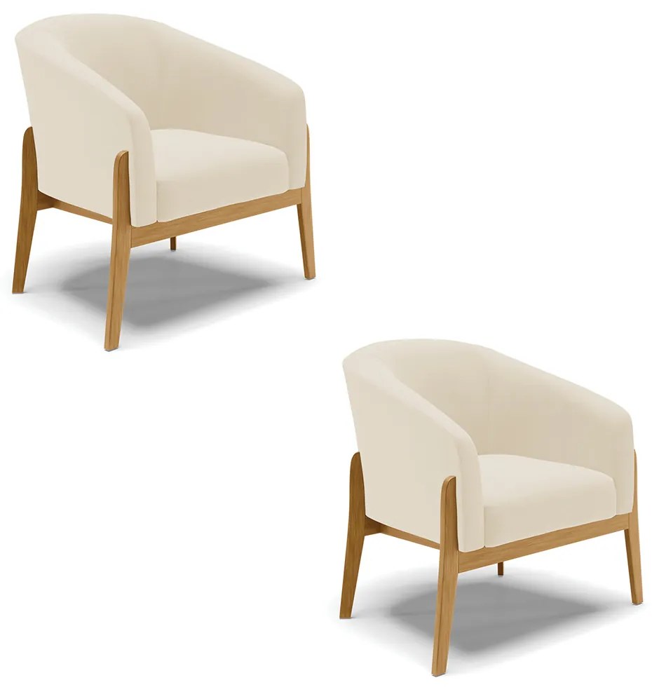Poltrona Decorativa Base de Madeira kit 2 Stella Linho Bege D03 - D'Rossi