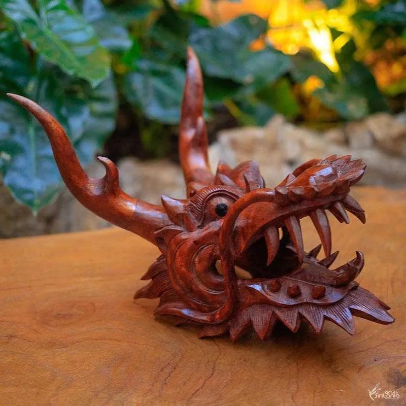 Escultura Dragão em Madeira 23cm | Bali