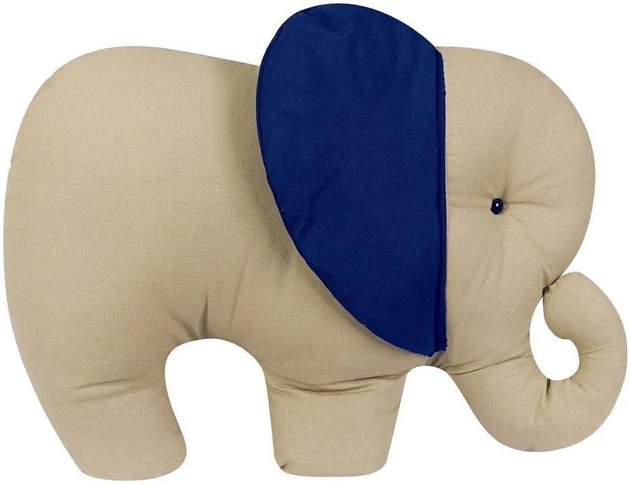Almofada Decorativa Elefante Cáqui e Marinho