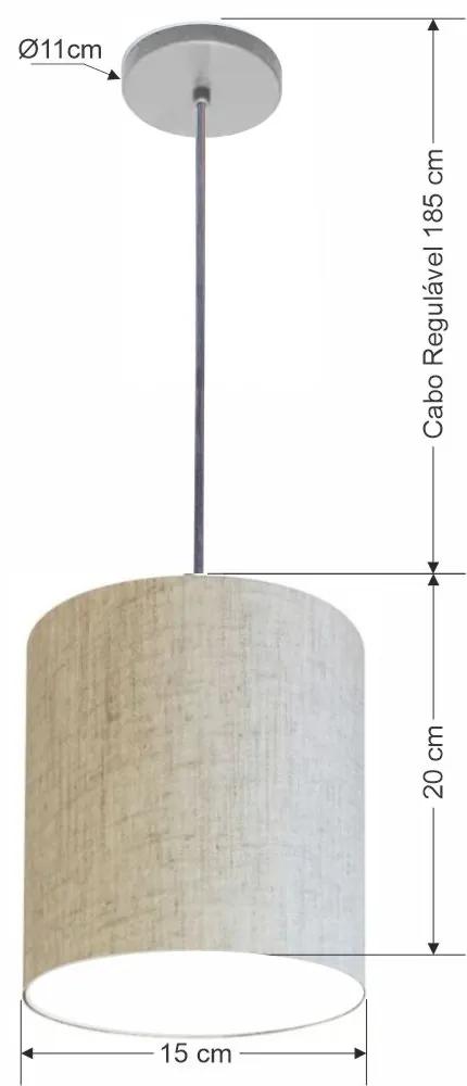 Luminária Pendente Vivare Free Lux Md-4103 Cúpula em Tecido - Rustico-Bege - Canopla cinza e fio transparente
