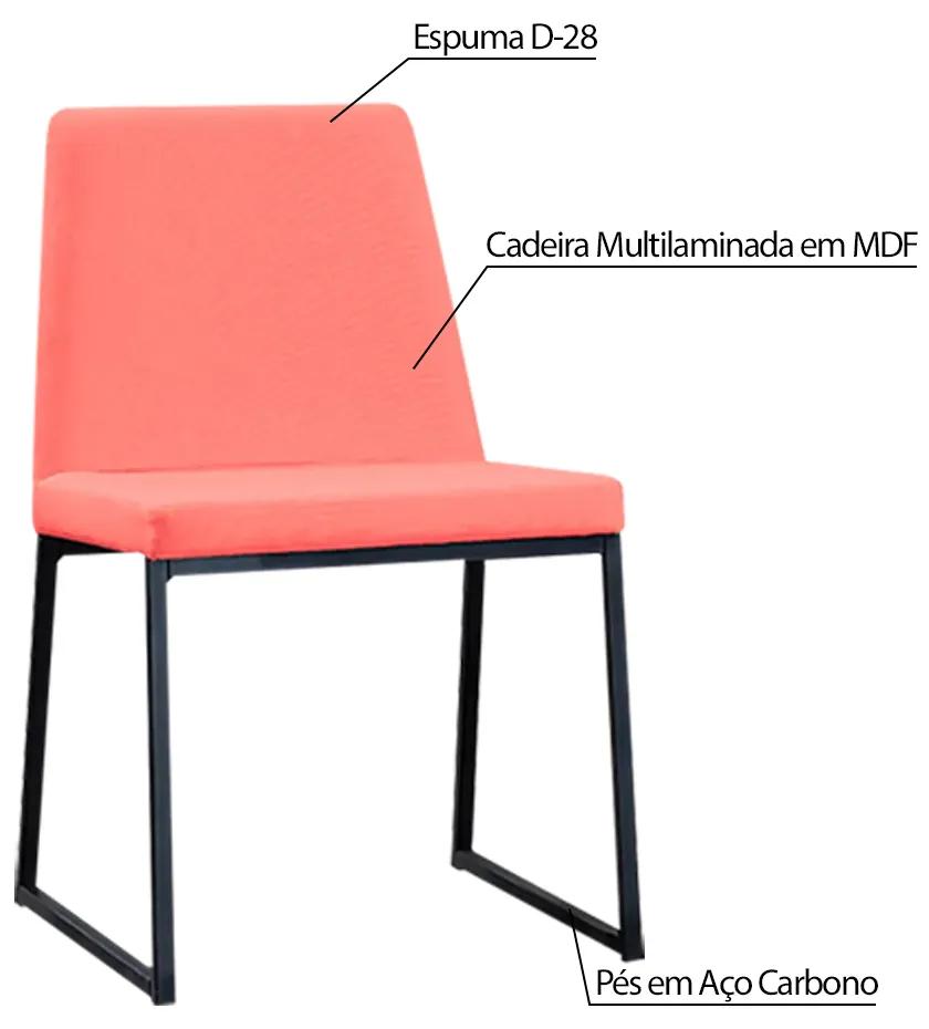 Kit 2 Cadeiras de Jantar Decorativa Base Aço Preto Javé Linho Coral G17 - Gran Belo