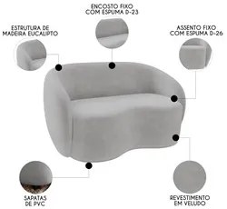 Sofá 3 Lugares Living Orgânico Sala de Estar 180cm Garbin K04 Veludo C