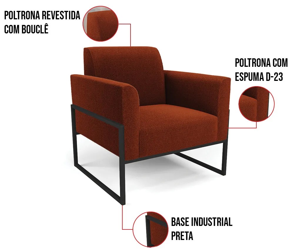 Poltrona Sala Estar Industrial Alta Preto Kit 2 Marisa Bouclê Terra D03 - D'Rossi