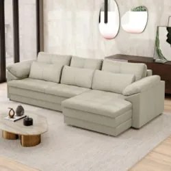 Sofá Retrátil 3 Lugares Para Sala 257cm Dijon Couro Creme S07 - Mpozen