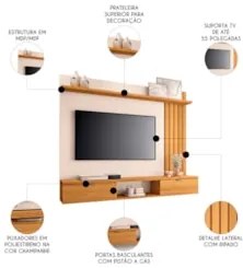 Painel Para TV Suspenso 55 Pol 160cm Aster H01 Cinamomo/Off - Mpozenat