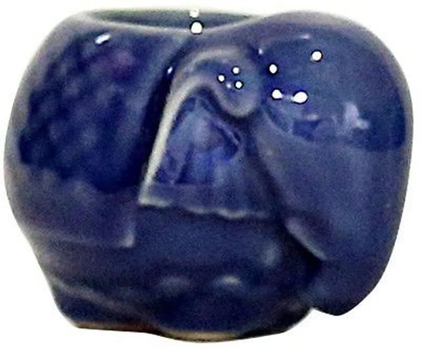 Castiçal Decorativo em Porcelana Elefante Azul