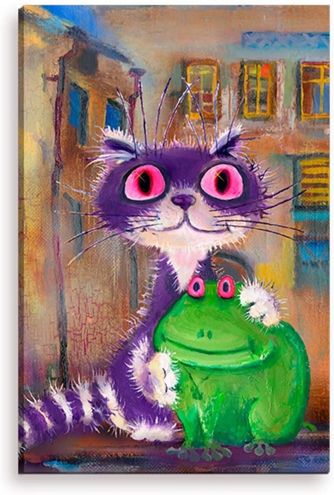 Tela Decorativa Estilo Pintura Amigos O Gato e o Sapo - Tamanho: 90x60cm (A-L) Unico