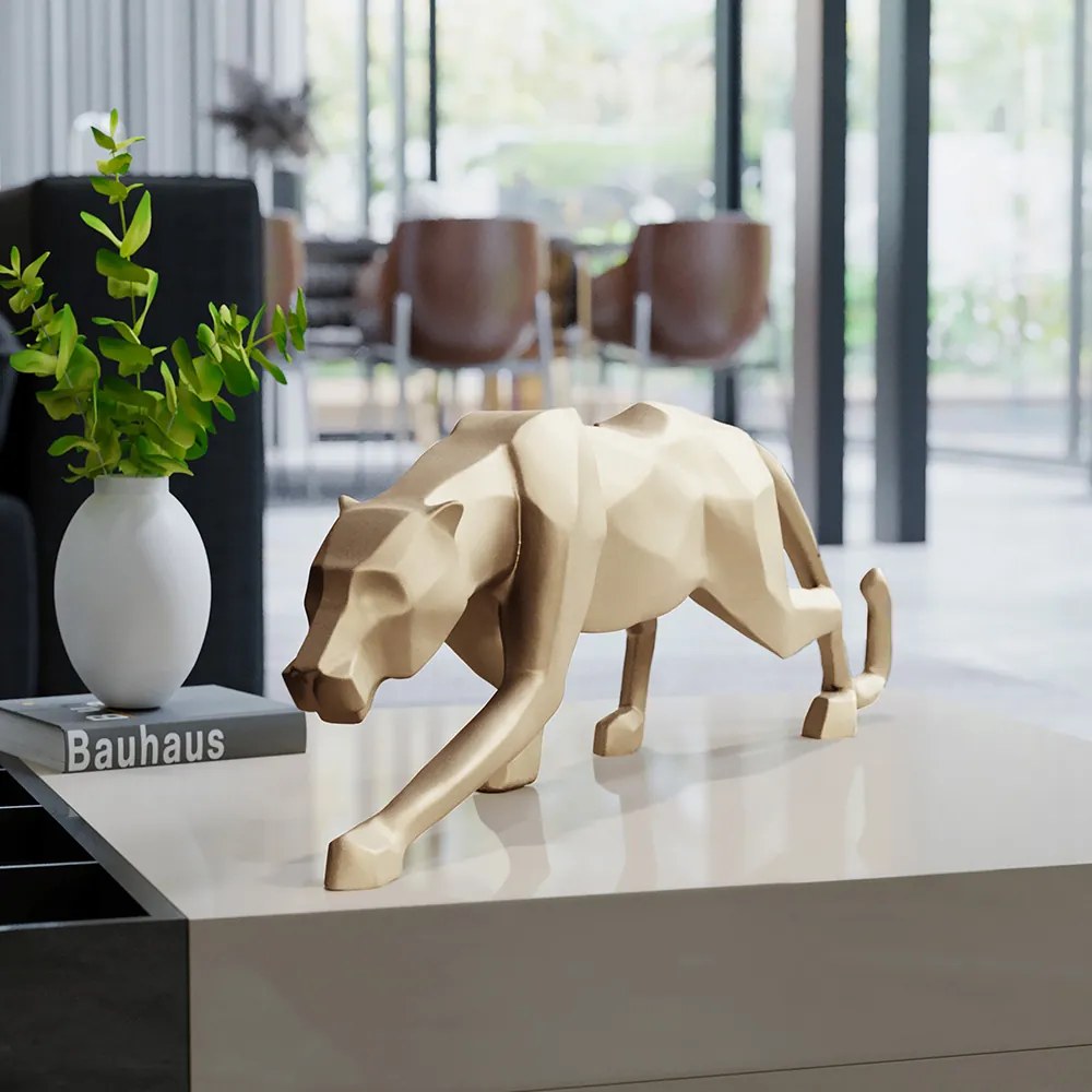 Escultura Decorativa Pantera Caminhando P Dourado Fosco G07 - Gran Belo