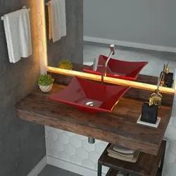 Cuba Pia de Apoio para Banheiro Retangular Luxo 38 C08 Vermelho - Mpoz
