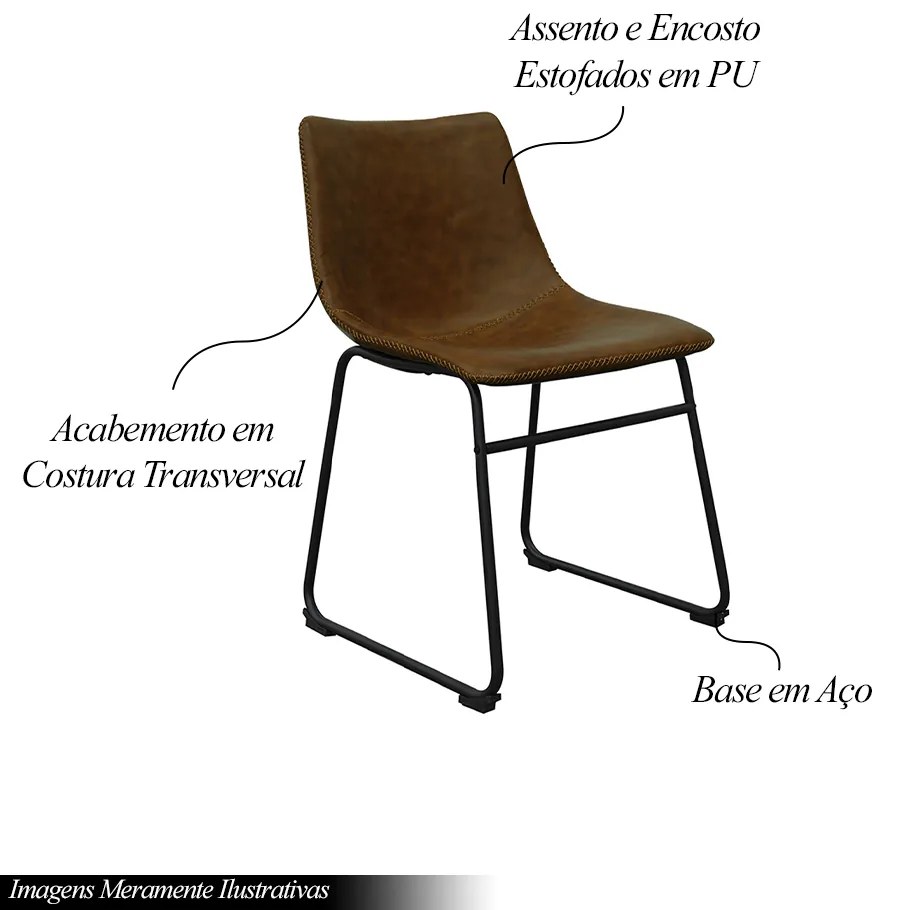 Kit 3 Cadeiras Decorativas Marquezine Sala de Jantar PU Base Aço Marrom/Preto G56 - Gran Belo