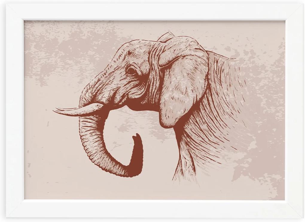 Quadro para Sala Safari Elefante Moldura Branca 33x43cm