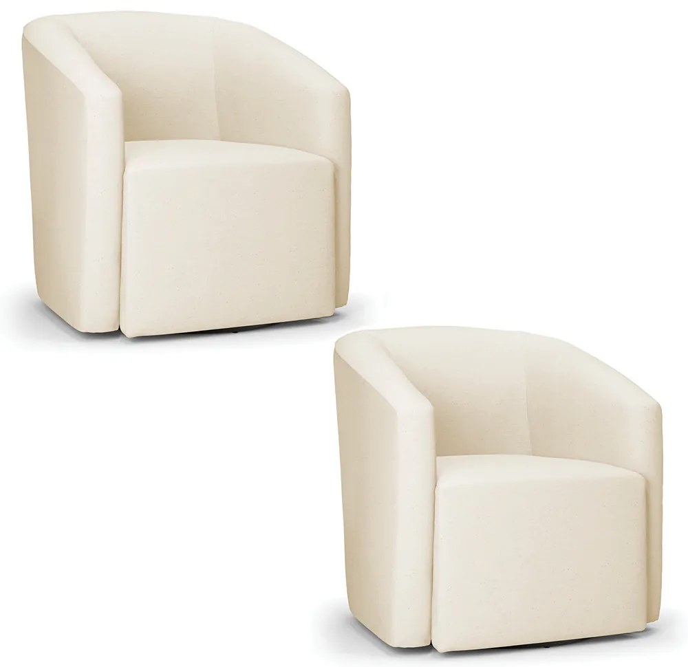 Poltrona Decorativa Base Giratória Kit 2 Stella Max Linho Bege D03 - D'Rossi
