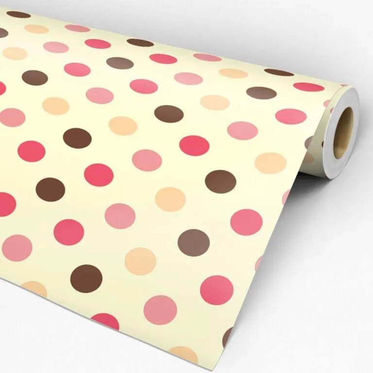 Papel de Parede poá amarelo rosa e marrom 0.52m x 3.00m