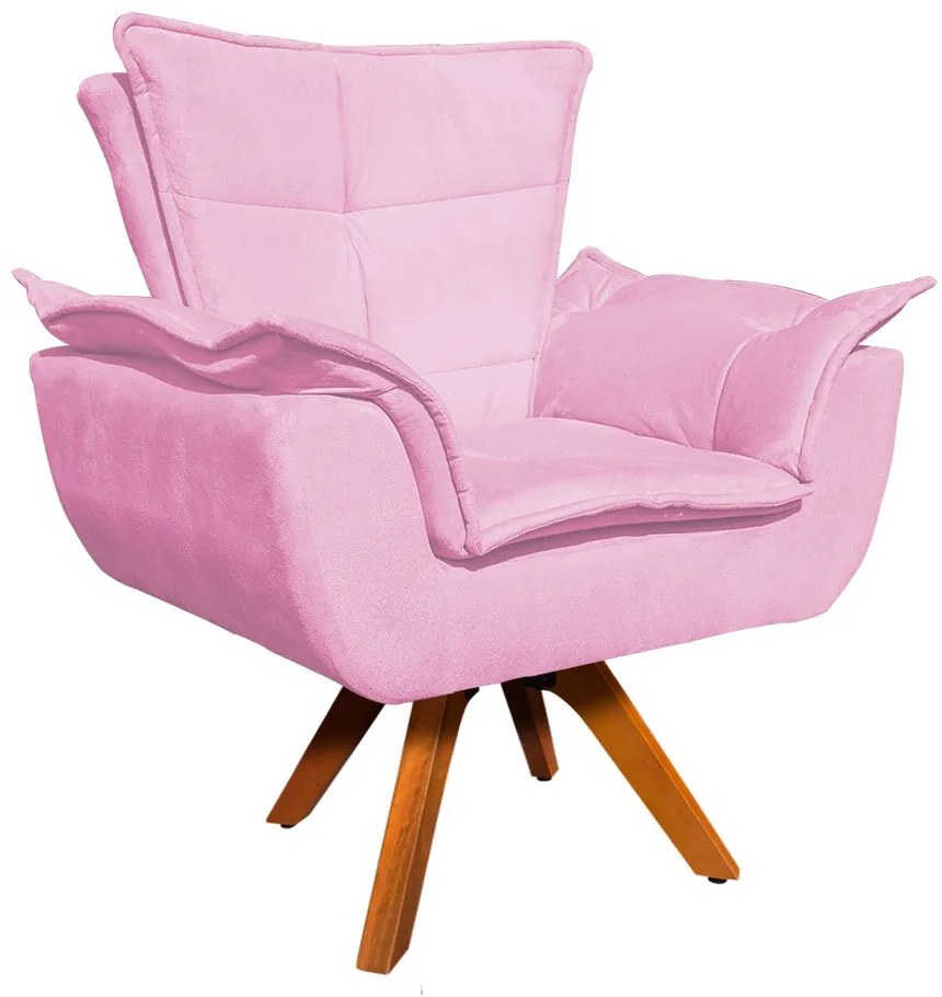 Kit 02 Poltronas Giratória Opala Suede Base Madeira MM30 D'Rossi - Rosa Bebê