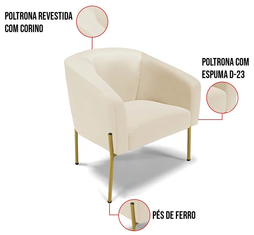 Cadeira Sala de Jantar Pé de Ferro Dourado kit 2 Stella Sintético D03 - D'Rossi - Bege