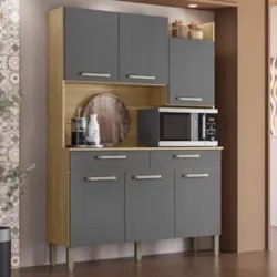 Armário de Cozinha Compacta 132cm Stella Plus Freijó/Gris Z06 - Mpozen