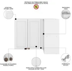 Armário de Cozinha Aéreo Canto com Nichos 2 Portas Duna P09 Branco - M