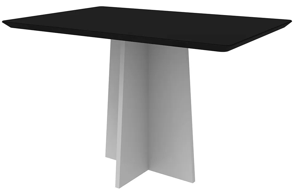 Mesa de Jantar Retangular Tampo com Vidro Angra 120 cm Preto Base Off White - D'Rossi