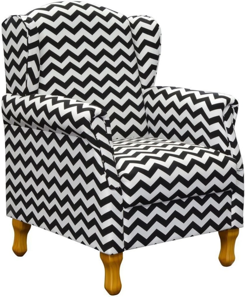 Poltrona Decorativa Para Sala de Estar Mel Zig Zag Preto - Lyam Decor