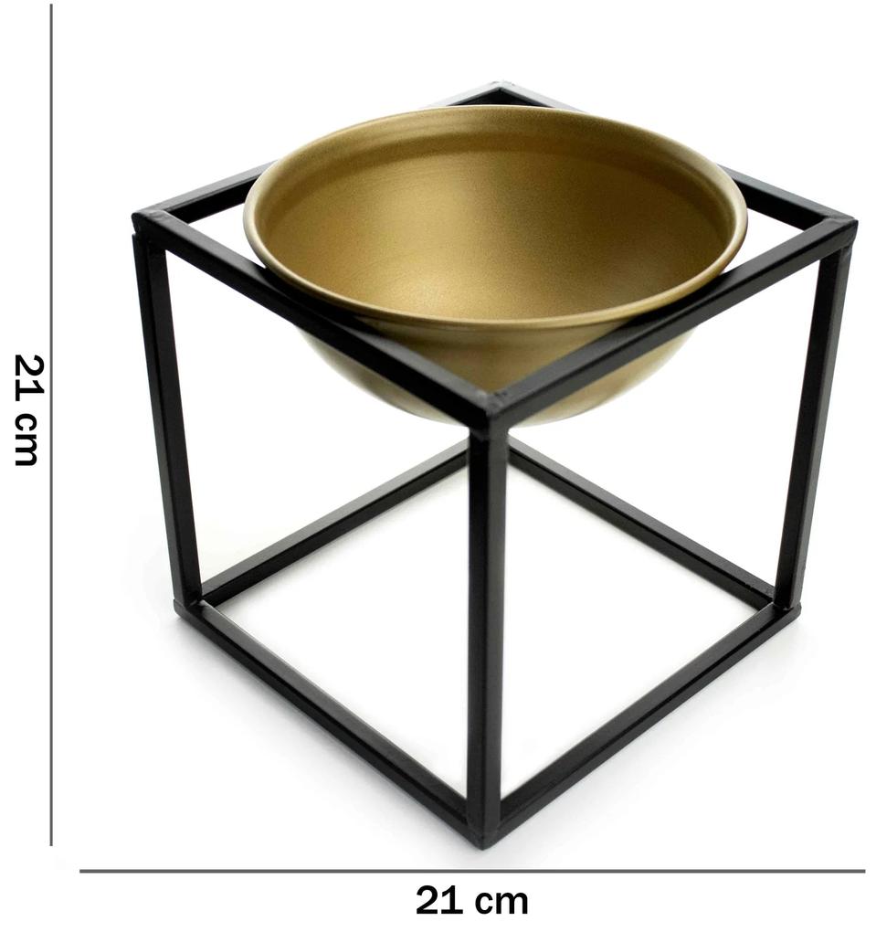 Cachepot em Cerâmica Dourado com Base de Metal Preto 21cm - D'Rossi