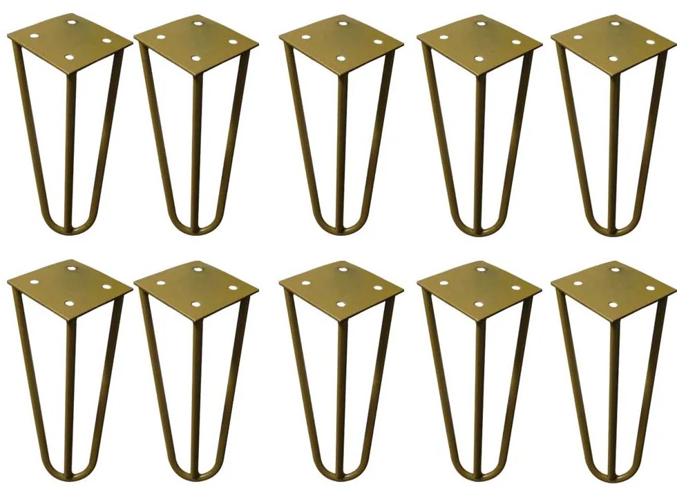 Kit 10 Pés de Metal 15 CM Hairpin Legs Mesas de Centro Puffs Dourado G41