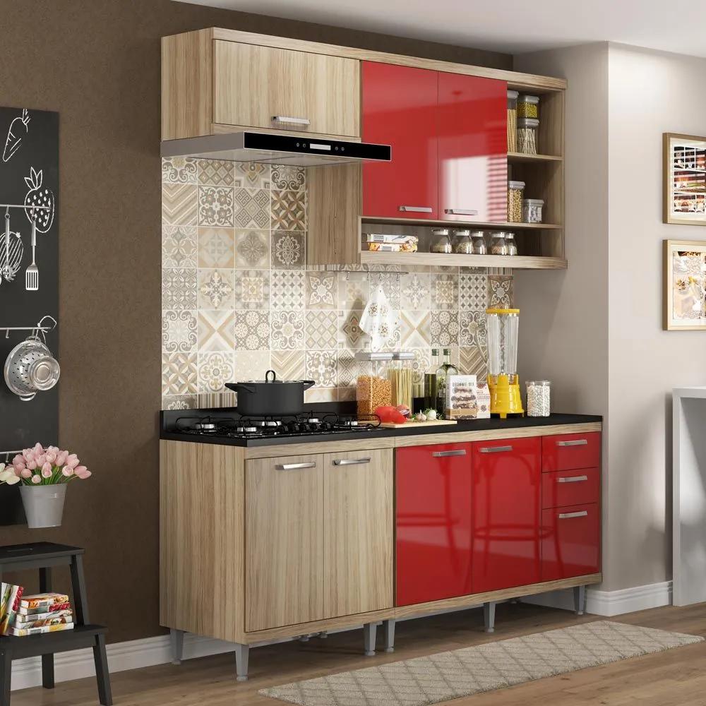 Cozinha Compacta 7 Portas Sicília Com Tampo 5811 Vermelho/Argila - Multimóveis