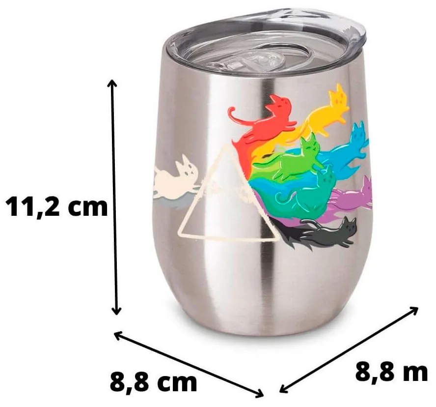 Copo Inox Corpo Duplo 400 ml Brilhante Gato Prisma Cats Geek - Cinza Mescla