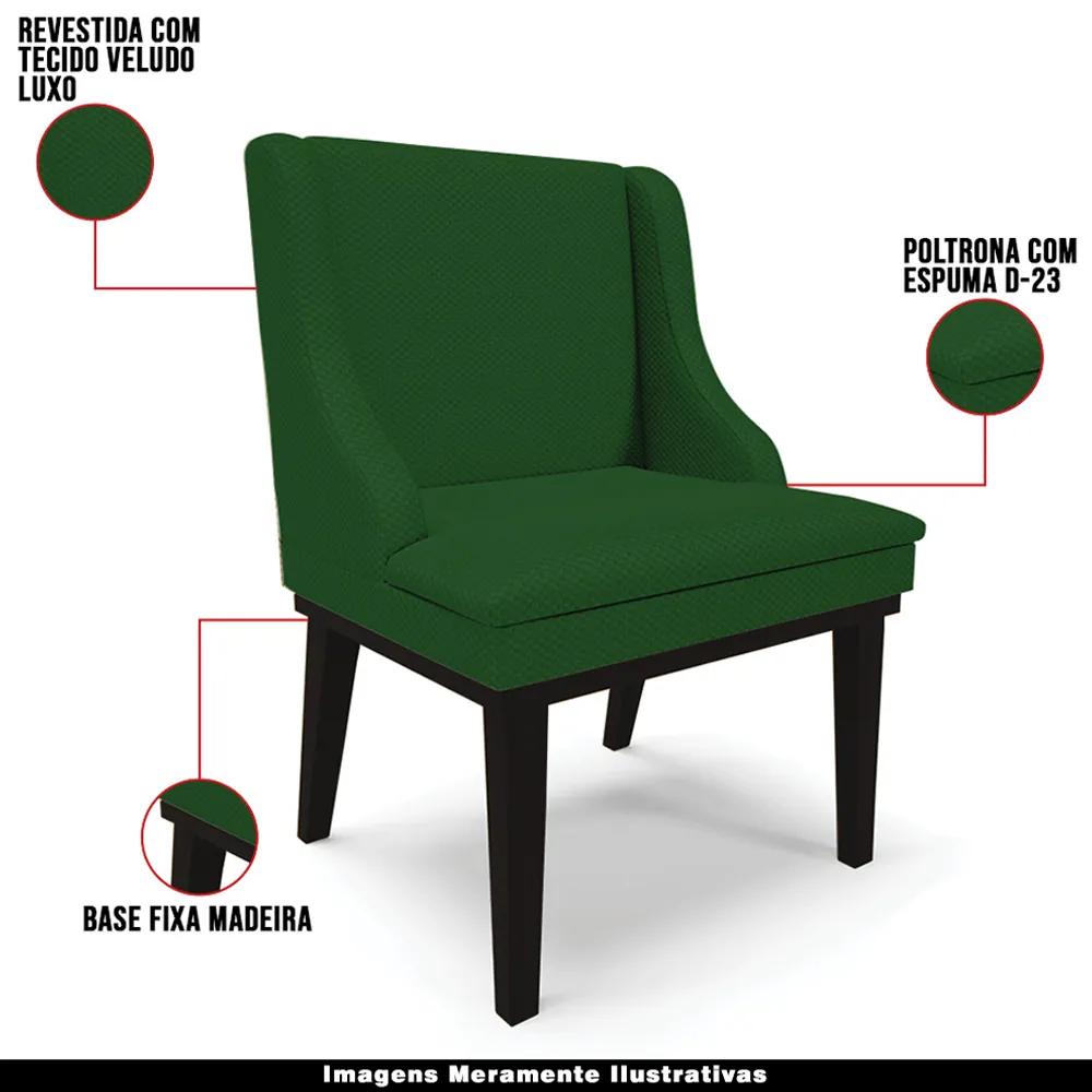Kit 6 Cadeiras Decorativas Sala de Jantar Base Fixa de Madeira Firenze Veludo Luxo Verde/Preto G19 - Gran Belo